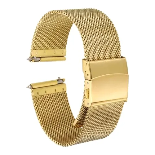 Correa de reloj de malla de acero inoxidable de 22 mm de ancho y 1,8 mm de grosor, correa de metal de liberación rápida, correa de reloj ajustable con cierre plegable para hombres y mujeres, tono