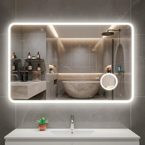 Marctani Espejo Baño con Luz LED Regulable en 3 Colores - Espejo de Pared ANTIVAHO con Ajuste de Brillo e Interruptor Táctil - Espejos Inteligente Retroiluminado (80x60cm + Zoom X3)