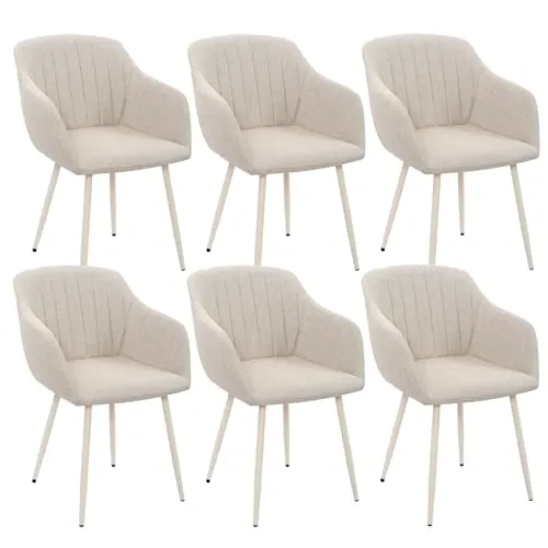Goeurvant Pack de 6 Sillas de Comedor con Reposabrazos, Sillas Tapizadas de Terciopelo con Patas de Beige, Modernas Sillón para Salón y Cocina, Beige