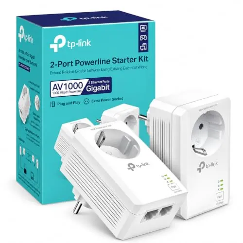 TP-Link TL-PA7027P Kit - PLC Powerline Sin WiFi, AV1000, Enchufe Integrado | Amplía tu Red a Través del Cableado Eléctrico. Sin Obras ni Cables Nuevos. Enchufe Integrado. Plug & Play. App tpPLC.