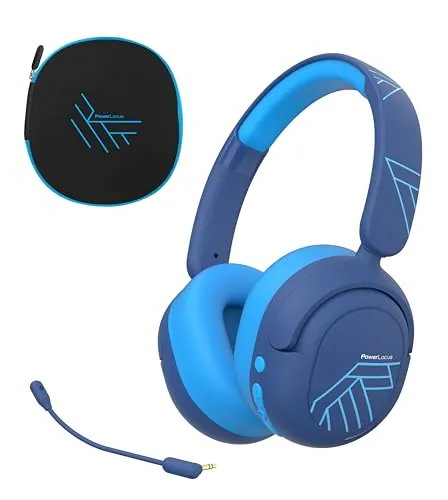 PowerLocus Auriculares para Niños, Cascos Inalámbricos Bluetooth con Reducción Activa del Ruido para Niños, 74/85/94dB Volumen Limitado, 70 Horas de Reproducción,Boom Micrófono y Estuche para Viaje/TV
