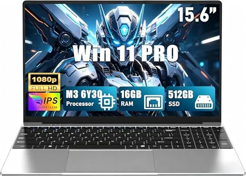 CHIFUYOU 16 GB RAM 512 GB SSD Ordenador Portátil 15,6 Pulgadas portátil M3-6Y30 (0,9 a 2,2 GHz),pc portátil,FHD 1920 x 1080P,5000 mAh/38,5 WH,Tarjeta TF cámara Web Panel táctil,Estudiante/Profesional