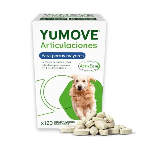 YuMOVE Condroprotector Perros Mayores de 8 Años 120 Tabletas - 170mg Cada Pastilla Patente Pendiente Mejillón Labio Verde ActivEase, Glucosamina, Condroitina - Movilidad y Refuerza Las Articulaciones