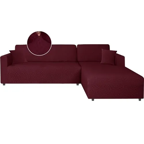 Ystyle Funda Sofa Chaise Longue Ajustables Izquierdo Derecho, Cubre Sofa Chaise Longue, 2 Piezas Protector Sofa Elasticas ChaiseLongue, Funda Sofa L (2 Plazas+2 Plazas, Borgoña)