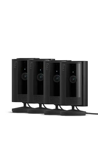 Ring Cámara interior (Indoor Camera 2ª gen) | Cámara de vigilancia wifi con enchufe para mascotas, vídeo HD, comunicación bidireccional, cubierta de privacidad | 30 días gratis de Ring Home, 4 Cámaras