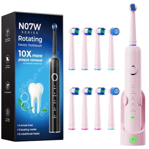 Novalun Cepillo de Dientes Eléctrico de Rotación para Adultos Niños, Rosa