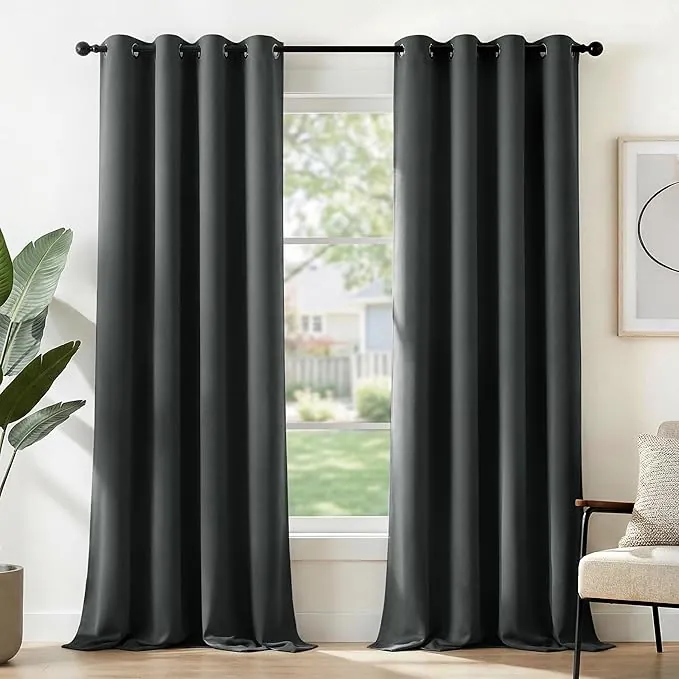 Deconovo Cortinas térmicas para Interiores, Opacas y aislantes, para Dormitorio, Color Liso, 2 Unidades, con Ojales, 132 x 214 cm (Ancho x Alto), Gris Oscuro