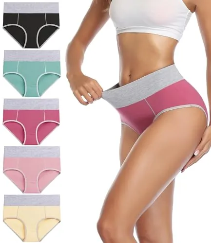 wirarpa Bragas Talle Alto Algodón para Mujer Culotte Braguita de Cintura Alta Cómodo 5 Pack, Negro, Rosa, Amarillo, Fucsia, Menta Tamaño M