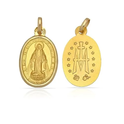 Minoplata Medalla Virgen Milagrosa de Plata de ley chapada en Oro 11x18mm