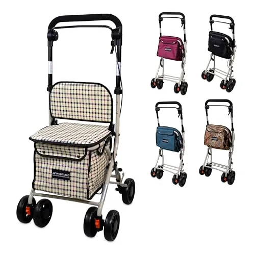 Mobiclinic®, Andador Plegable, Carro de la Compra con Asiento, Coliseo, Monomando, Acero, Gran Cesta, Respaldo y Acolchado, Sistema Frenado, Ruedas 360º, Cuadros