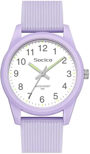 SOCICO Relojes Analógicos para Niños y Niñas, Relojes con Banda Suave, Tiempo de Aprendizaje, Resistente al Agua 50m, fácil de Leer para Edades 4-12, Regalo de Cumpleaños para Niños (Morado)