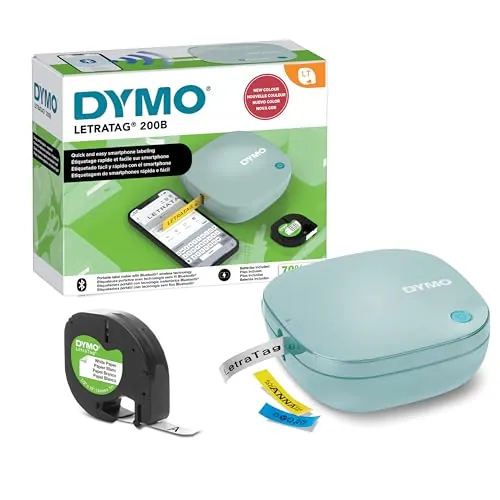 DYMO LetraTag 200B Bluetooth Etiquetadora | Impresora de etiquetas compacta | Se conecta mediante tecnología inalámbrica Bluetooth | Incluye 1 cinta de etiqueta de papel blanco | Azul Ensueño