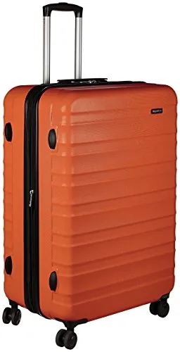 Amazon Basics Maleta Rígida Grande - Equipaje de Viaje Extensible ABS con 4 Ruedas Dobles Giratorias - Resistente a Arañazos y Ligera - 78 x 52,6 x 32cm - Naranja Quemado