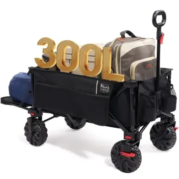 TIMBER RIDGE Carro de Playa Plegable XXXL con Portón Trasero 135 kg Carro Plegable Resistente con Ruedas Anchas Desmontables y asa Ajustable para Acampar al Aire Libre Jardín Compras Negro