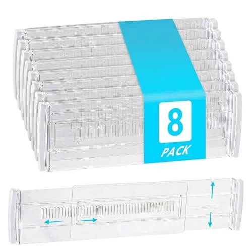 ZORVENIX Lot de séparateurs de tiroir réglables | Séparateurs transparents (Longueur : 28,7 à 50,5 cm) | Organiseurs de tiroir pour cuisine, dressing, bureau et commode