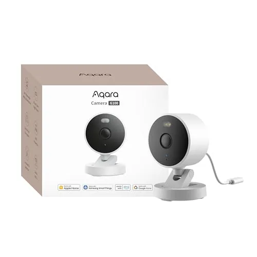 Aqara Camara Vigilancia WiFi Interior/Exterior G100, 2K, HomeKit Secure Video,Visión Nocturna a Color con Foco, Detección IA, Wi-Fi 6, Audio Bidireccional, Compatible con Alexa, Google, Blanco
