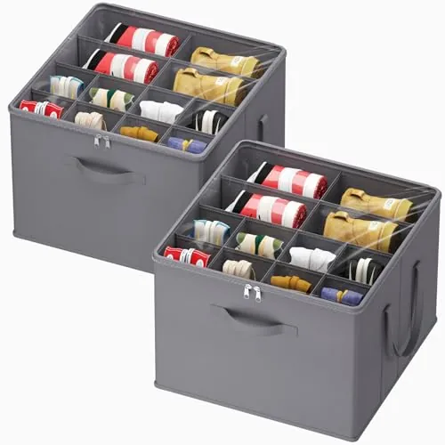 Lifewit Organizador Zapatos para Armario, Almacenaje de Zapatos para 12-16 Pares, Caja con Tapa Plegable con Cubierta, Shoe Organizer, Gris, Pack de 2 para 24-32 Pares