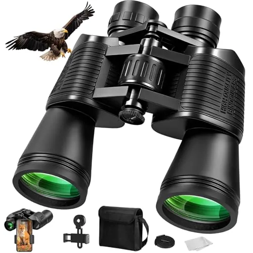Prismáticos Compactos Profesionales 20 X 50 para Adultos Niño, Binoculares con Campo de Visión Amplio, Óptica FMC,Adaptador,Binoculars Ligero para Observación de Aves Acampada Caza Ópera Conciertos