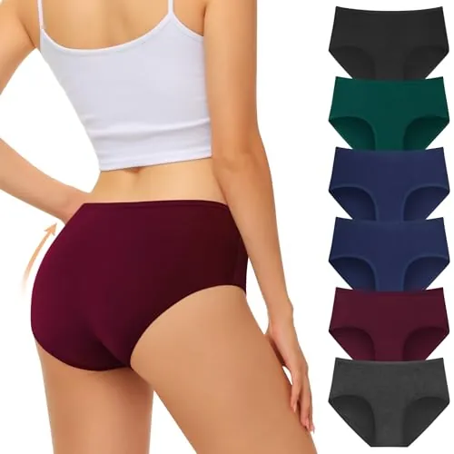 FALARY Bragas de Algodon Mujer Pack de 6 Cómodo Braguitas Oscuro XL