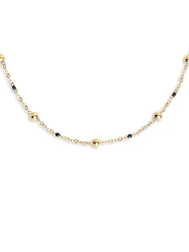 SINGULARU - Collar Dots L Black Enamel. Acero con Acabado Baño de Oro de 18Kt. Cadena de Largo Ajustable 40 cm. Joyas para Mujer