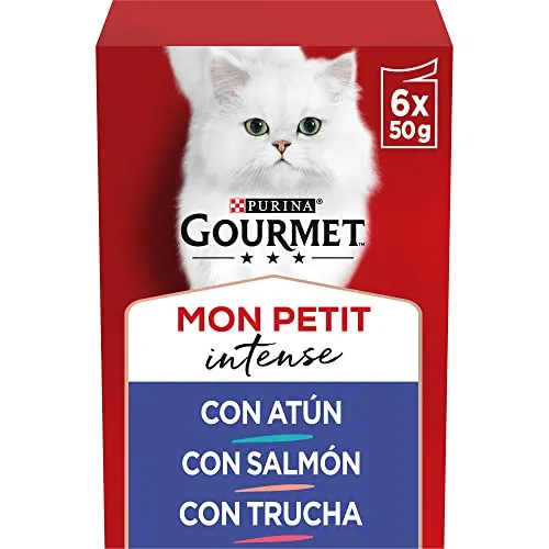 GOURMET Mon Petit, Comida Húmeda para Gato Adulto, Trocitos en Salsa, Surtido de Atún, Salmón y Trucha, 8 Packs de 6 Sobres de 50 g. (48 sobres)