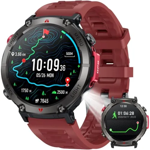 Smartwatch Reloj Inteligente Hombre con GPS: 1.46" Militar Smart Watch con Llamadas Bluetooth Brújula 530mAh 100+ Deportivos Pulsera Actividad con Sueño SpO2 Podómetro IP68 Impermeable Android IOS