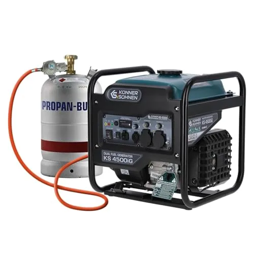 K&S Könner&Söhnen KS 4500iG - Generador de energía inversora (gas/gasolina) 4500 W, generador de corriente con USB, modo ecológico | generador de corriente de emergencia para camping, hogar y taller