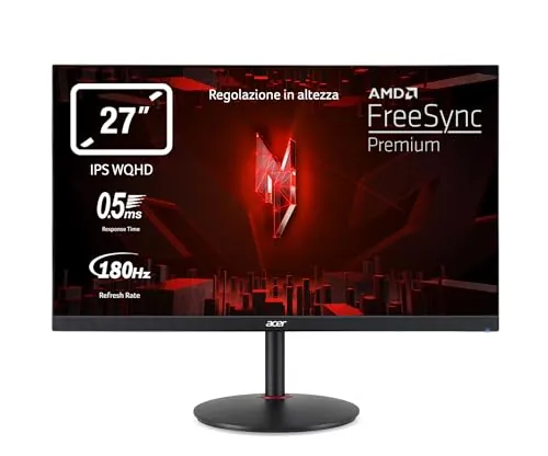 acer Nitro XV1 XV271U M3 - Monitor Gaming 27" WQHD IPS 180 Hz (68,6 cm, 2560x1440, 16:9, 250 Nits, Tiempo de Respuesta 1ms VRB, AMD FreeSync Premium, HDMI 2.0/DP 1.2) Monitor PC Gaming, Color Negro