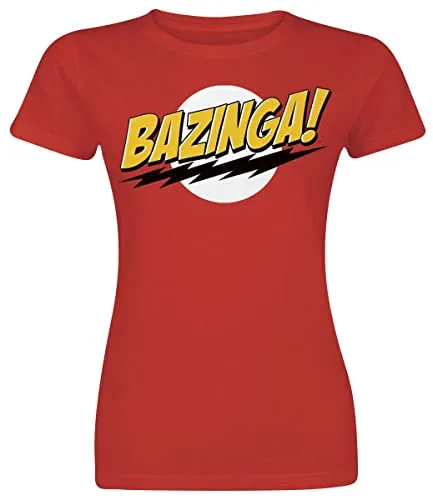 The Big Bang Theory Bazinga Mujer Camiseta Rojo S, 100% algodón, Regular