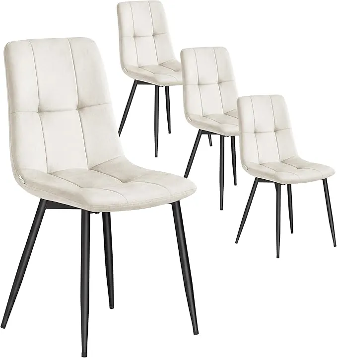 VASAGLE Sillas de Comedor de Terciopelo, Carga 120 kg Cada Una, Sillas de Cocina Acolchadas con Pies Ajustables, Estilo Moderno, para Salón, Juego de 4, Beige Capuchino KDC080LH01