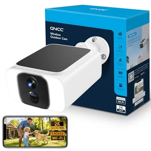 GNCC 2K 4MP Camara Vigilancia WiFi Exterior Solar con PIR Sirena, 2.4/5GHz