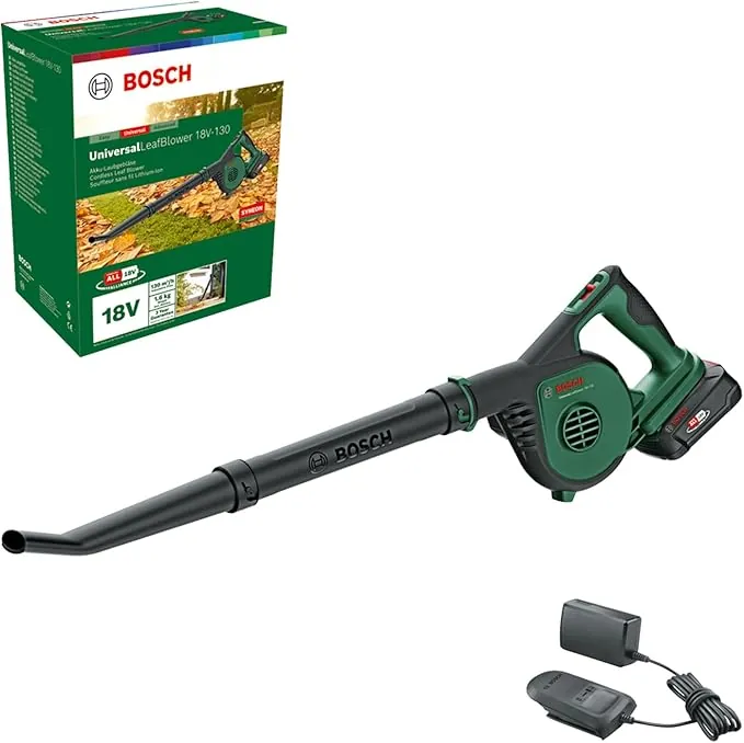 Bosch soplador de hojas a batería UniversalLeafBlower 18V-130 (para una limpieza rápida y sencilla de exteriores; sistema de 18 voltios; 1 batería de 2,5 Ah y cargador)