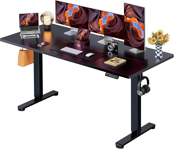 ErGear Escritorio Elevable Eléctrico, Mesa Ajustable en Altura, Mesa de Oficina con Panel Inteligente de 4 Memorias, Escritorio con Gancho para Mochila y Tablero Ensamblado (Marrón Claro, 160x80 cm)