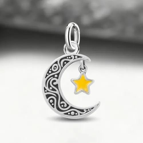 1 pieza de colgante simple y único de plata con tótem de estrella y luna compatible con joyería DIY, combinación y decoración de atuendo diario, regalo para mujeres