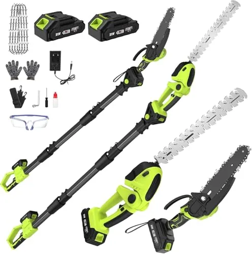 Motosierra y Cortasetos Batería con Pértiga Telescópico Verde