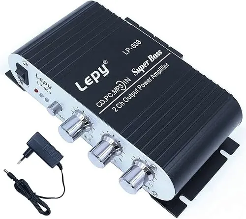 DollaTek LP-808 12V Mini Amplificador de Alta fidelidad con Cable portátil con Fuente de alimentación 3A para teléfono de automóvil doméstico - Negro