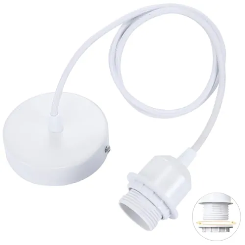 Linkind Portalámpara E27 de Metal Para Lámparas Colgante, Casquillos para Bombillas con Cable Ajustable 100 cm, Compatible con Pantalla de Lámpara de Techo (Blanco)