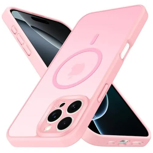 ivoler Funda Magnética para iPhone 16 Pro, Compatible con MagSafe, [Protección Militar] Carcasa Protectora Antigolpes Antiarañazos Translúcida Mate Trasera Fina Case, Rosa Claro