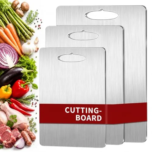 3 Piezas Tabla de Cortar de Titanio,S316 Tabla de Cocina Acero Inoxidable,Cutting Board de Grado Alimenticio de Doble Cara,Ideal para Cortar,Carne,Verduras,Frutas