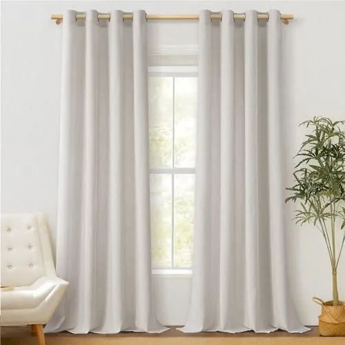 MRTREES Cortinas Lino Natural de Salon Dormitorio Modernas 2 Piezas Cortina Ventana Visillo Translucidas con Ojales para Comedor Lindas Cortinas Habitacion Matrimonio, 140x250 CM
