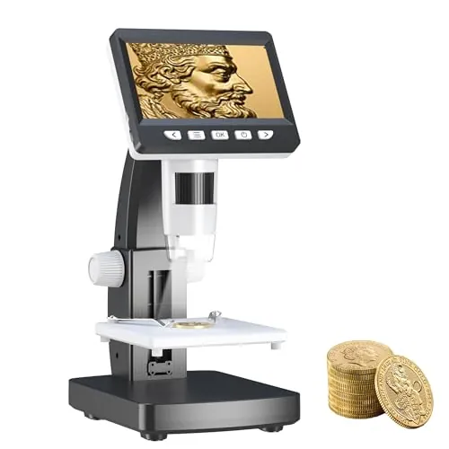 AOPICK Microscopio Digital con Pantalla de 4.3" y 8 Luces LED, Microscopio Portatil HD 1080P, Lupa Electronica MicroscopioProfesional 50-1000X, Compatible con PC Windows MacOS