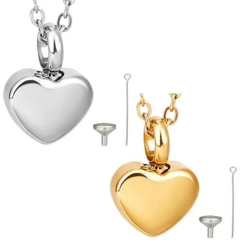 CREATCABIN 2 paquete de Collares Pequeños de Urna de Corazón para Cenizas, Joyería de Cremación de Corazón para Cenizas, Urna Conmemorativa de Acero Inoxidable, Colgante de Recuerdo Impermeable para F
