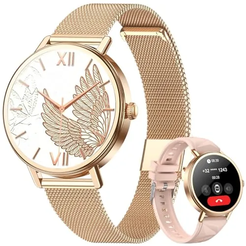 Blackview Smartwatch Mujer- Llamadas Bluetooth y Whatsapp Notificación, 1.26"Reloj Inteligente Mujer- SpO2/Pulsómetro/Monitor de Sueño, Pulsera Actividad- 100+ Modos Deportivos, Reloj para Android iOS