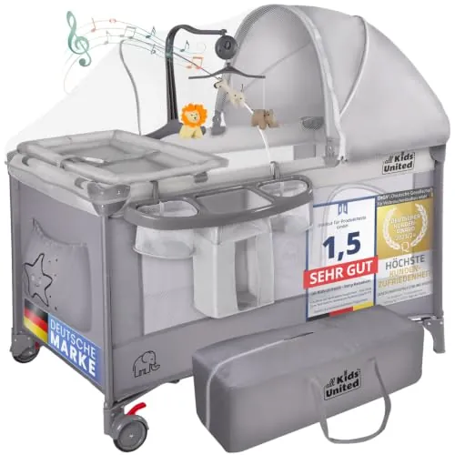all Kids United® Cuna de Viaje con Cambiador y Móvil - Plegable, 10 kg