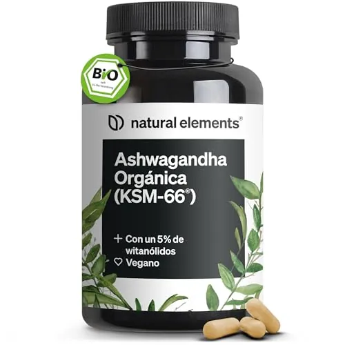 Ashwagandha KSM-66® ecológica - 600 mg de extracto de raíz de ashwagandha orgánica - Raíz del sueño de la India - 180 cápsulas - Probada en laboratorio, vegana y sin aditivos