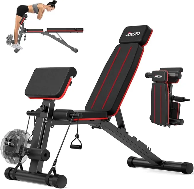 JOROTO Banco Musculación Ajustable, Banco de Musculación Plegable, 453KG de Carga, Banco de Musculación para Gimnasio en Casa, Entrenamiento de Cuerpo Entero, Silla Romana con Mancuernas