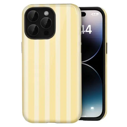 Amzfield Funda para iPhone 13 Pro, Rayas, Antigolpes, Amarillo