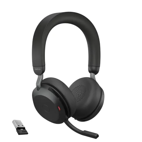 Jabra Evolve2 65 Auriculares Inalámbricos Estéreo PC con Cancelación de Ruido - Certificados para plataformas UC - Batería de Larga Duración - Adaptador Bluetooth USB-C - Negro