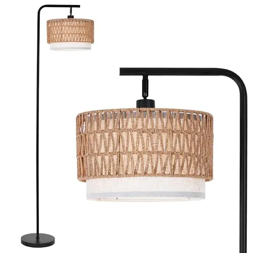 LuminexDesigns Lámpara de Pie Boho de Ratán con Doble Pantalla WOVI FL01