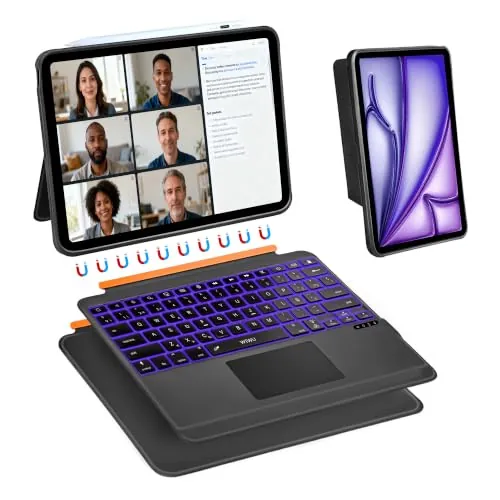 WIWU Funda con Teclado iPad Pro 12.9 Air 13 M4/M3/M2 Carcasa Magnética 3 en 1 Desmontable Soporte Ajustable Teclas Retroiluminadas 7 Colores (Negro, iPad Air 13" M4/M3/M2 iPad Pro 12,9" 6/5/4/3)
